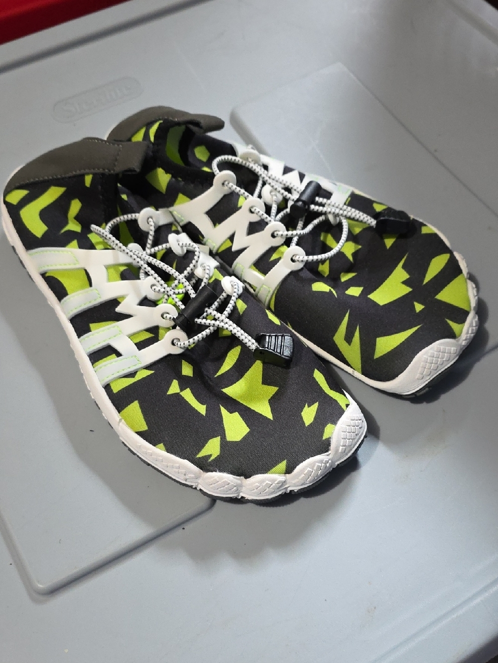 slip Kids Neon Green & Black Water Shoes with White Accents